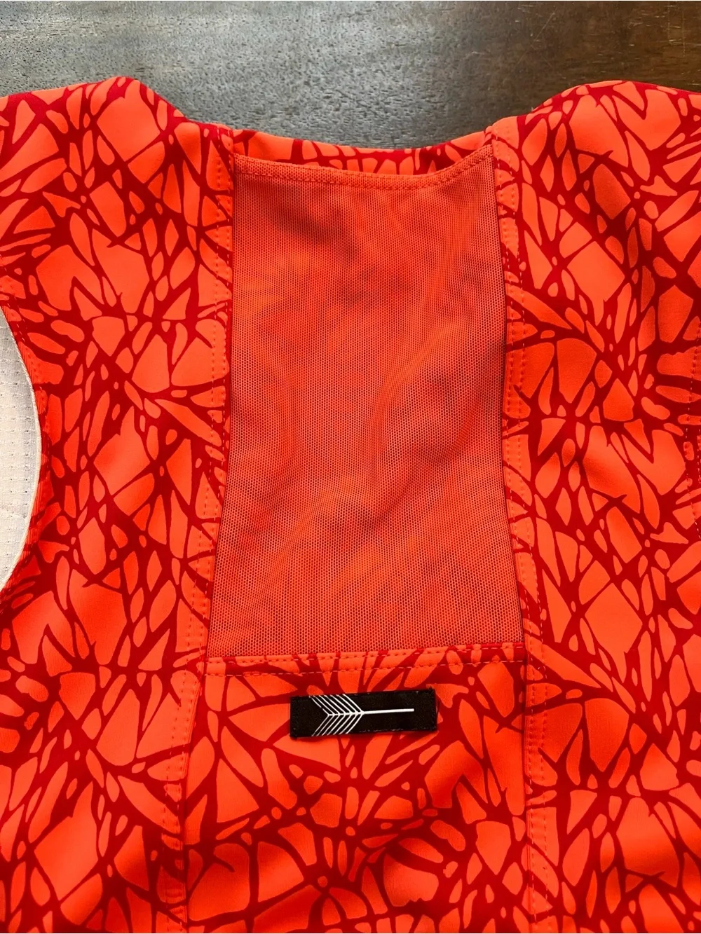 oiselle Flyout Bra Orange with Red Patterned Sports Bra